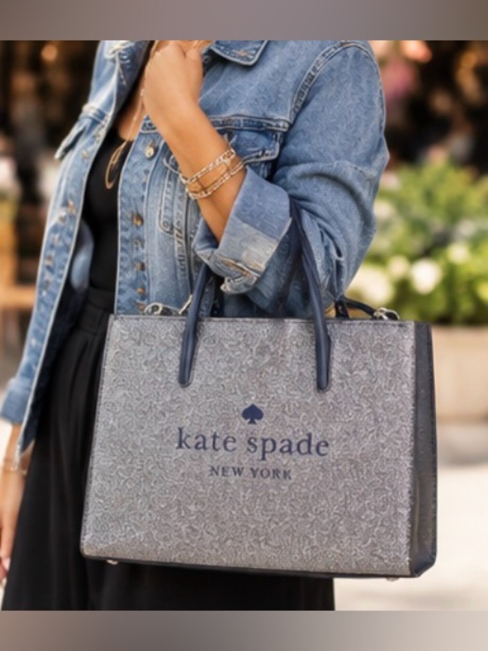 KATE SPADE ♠️ Trista Glitter Shopper Crossbody Bag Tote Dusk Navy